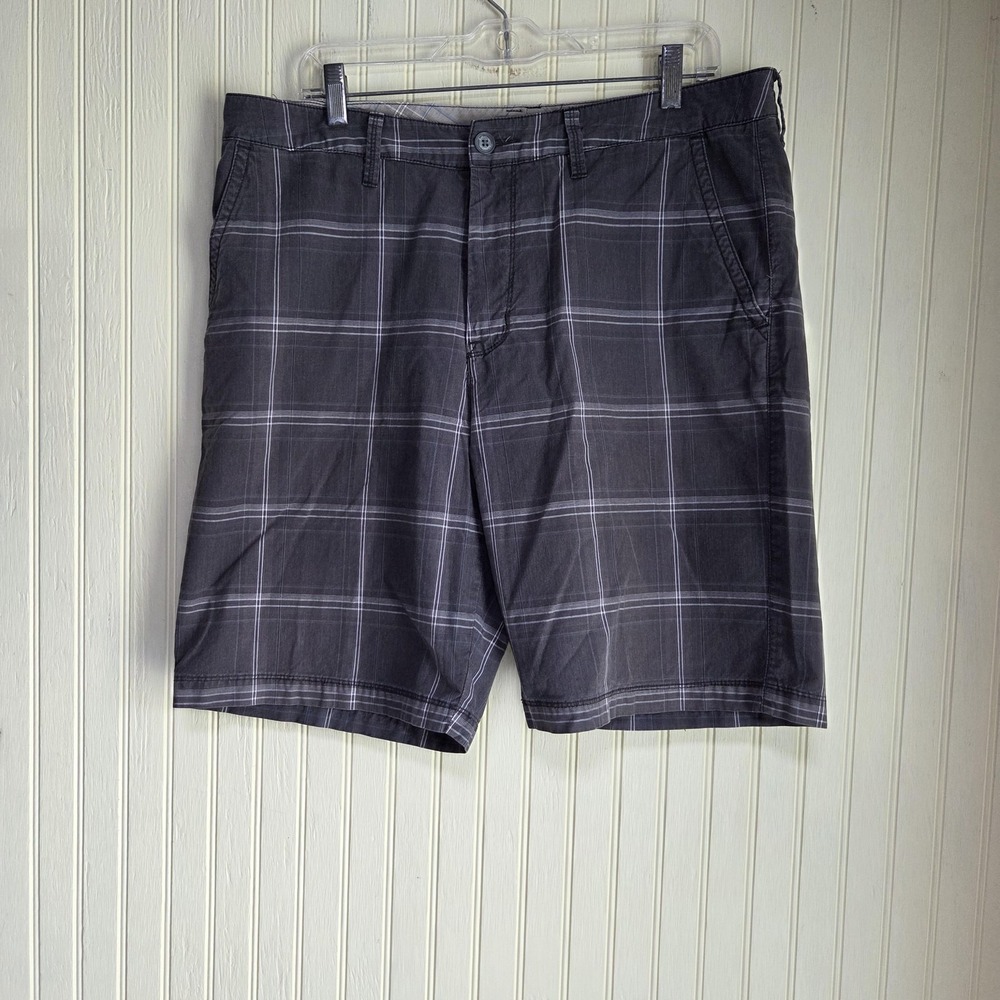 Quiksilver Cargo Shorts Mens 34 Gray Plaid Cotton‎ Flat Front 11 Inseam Casual